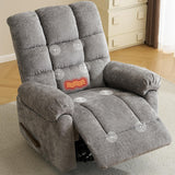 Oversized Swivel Rocker Recliner with Massage and Heat, 26" Extra Wide Manual Recliner for Adults & Big Man, Overstuffed Rocking Chair with High Back for Living Room, Grey Chenille RUTOX