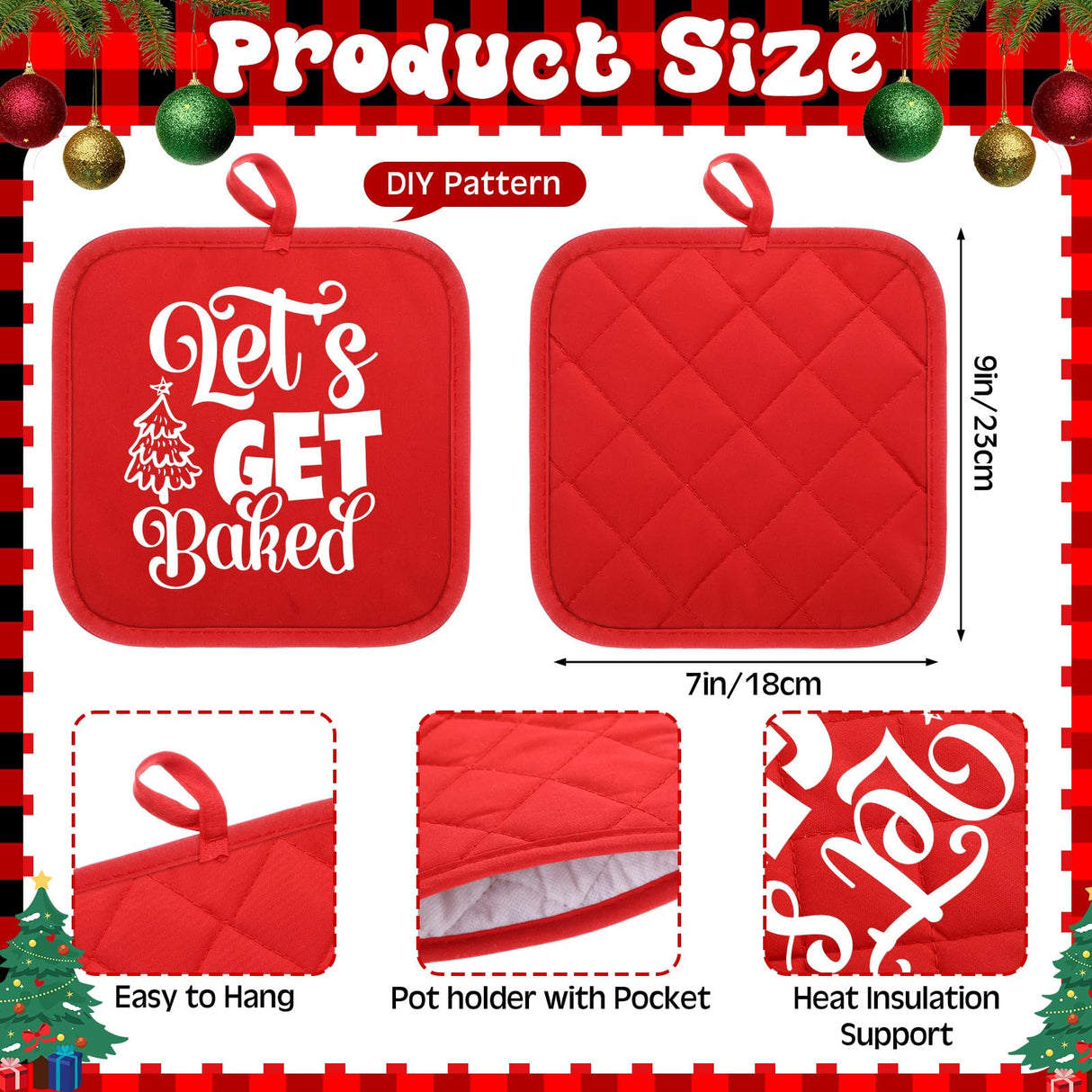 Hoolerry 24 Pcs Blank Sublimation Oven Mitts Set Sublimation Pot Holders Bulk DIY Heat Resistance Oven Gloves with Hanging Loops Pads for Christmas Kitchen Baking Gifts (Red) Hoolerry