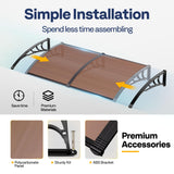 VIVOHOME Polycarbonate Window Door Awning Canopy Brown with Black Bracket 40 Inch x 120 Inch VIVOHOME