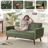 Kingfun 65.2" W Loveseat Sofa, Mid Century Modern Decor Love Seat Couches for Living Room, Button Tufted Upholstered Furniture, Solid & Easy to Install Small Couch for Bedroom Office Apartment, Green Kingfun