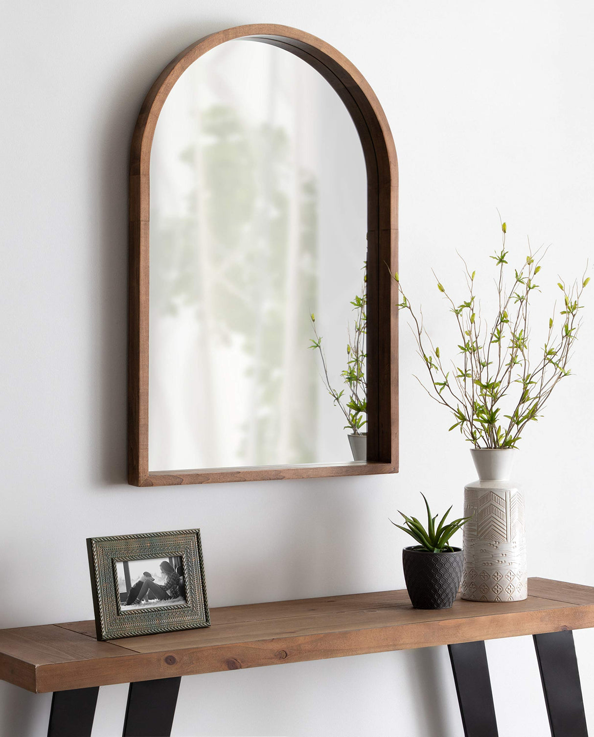 Kate and Laurel Hutton Rustic Modern Farmhouse Arch Mirror, 24" x 36", Natural Wood Finish Kate and Laurel