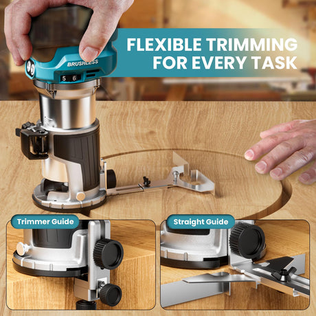 Cordless Compact Router for Makita 18V Battery (Bare Tool), 6 Variable Speeds Router Tool for Woodworking, 800W 30,000 RPM Fixed Base Wood Router with Trim Router Bits, Edge & Roller Guide, Dust Hood MtiolHig
