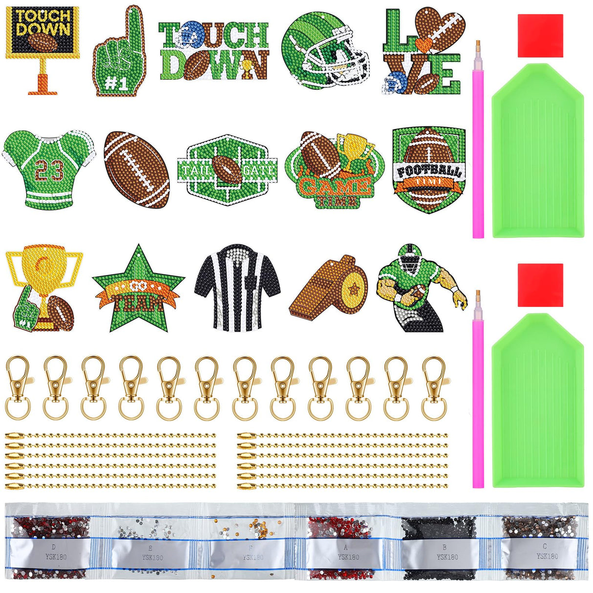 BBTO 15 pcs Football Diamond Art Keychains 5d Diamond Painting Keychain Football Party Decoration DIY Ornaments Pendant Kits for Adult BBTO