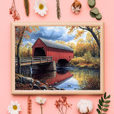 KAYEIUU 5D Landscape Historic Campbells Covered Bridge Diamond Art Full Drill Diamond Painting Kits for Adults Beginners DIY Art Crafts for Relaxation and Home Wall Decor 12x16 Inch KAYEIUU