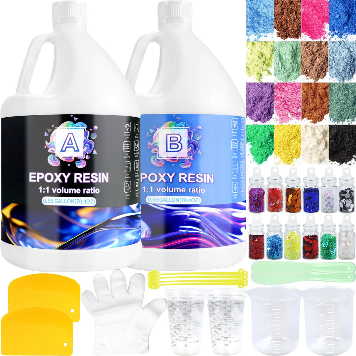 Epoxy Resin 1.1 Gallon Kit, Clear Resin Epoxy, Resin Kit - High-Gloss, No Bubbles, Not Yellowing, Self-Leveling Art Resin Casting Resin for DIY Art,Crafts,Jewelry,Table Top,Wood & Resin Molds Pmbqifay