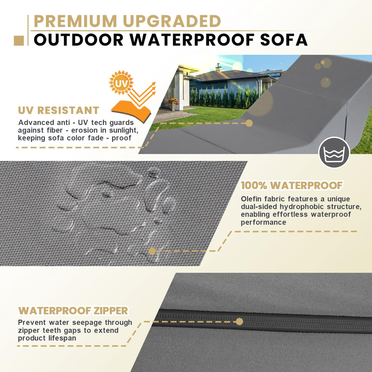 jela Outdoor Chaise Lounge, Waterproof Folding Sofa Bed Lounge Chair, UV Resistant Folding Lounge Chair with Machine Washable Cover, Soft Foam Patio Sofa Chairs Pool Lounge Chaise Chairs (Darkgrey) jela