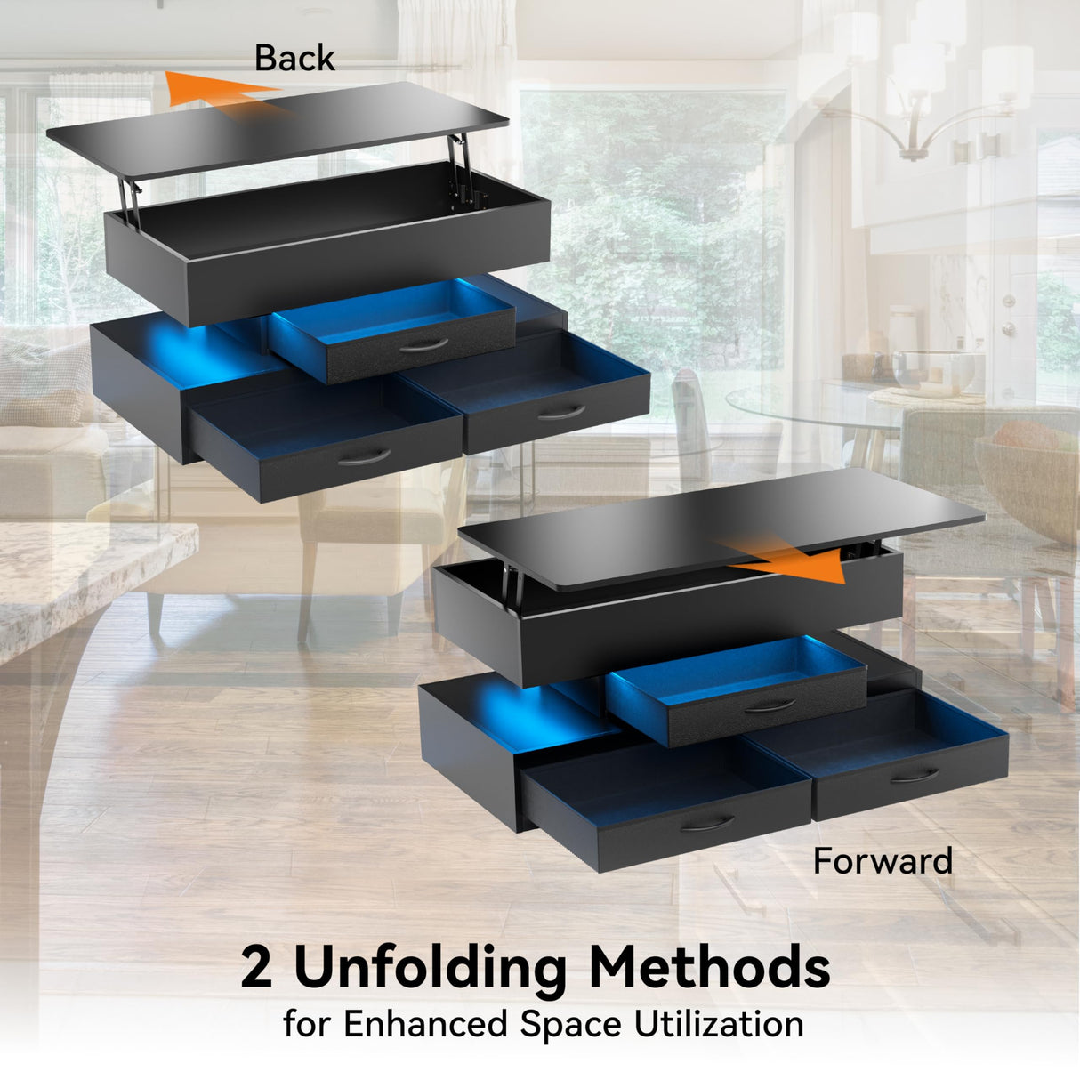 Oransail 40" Lift Top Coffee Table, Led Coffee Table with 3 Fabric Storage Drawers and Hidden Compartmen, Farmhouse Coffee Tables for Living Room Oransail