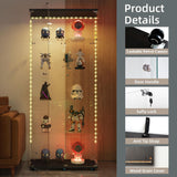 nifoti Glass Display Cabinet with LED Light Strip, 5 Shelves with 2 Doors, Curio Storage Cabinets with Lock & Caster for Living Room, Office, Floor Standing Glass Bookshelf, Quick Installation - Black nifoti