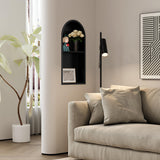 Qeke Stainless Steel Shower Niche 12" X 24", No Tile Needed Arched Niche Double Shelves, Recessed Shower Shelf Arched for Shower Wall, Matte Black Qeke