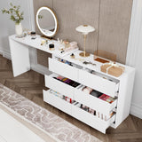 ROMSHINE 6 Drawer Dresser with Rotatable Tabletop, Modern Chest of Drawers with Extendable Desk (No More Than 98" W), Drawer Organizer for Bedroom Home Office, White Dresser ROMSHINE