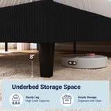 Allewie Queen Size Bed Frame with Upholstered Wingback Headboard, Vertical Channel Tufted Corduroy Velvet Platform Bed, Strong Wooden Slats Support, No Box Spring Needed, Easy Assembly, Sturdy, Black Allewie