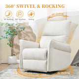 QKFF Power Swivel Rocker Recliner Chair for Nursery, Upholstered Snowflake Velvet 270°Swivel Glider Rocker Chair with USB Ports, Small Power Recliners for Small Spaces Living Room QKFF