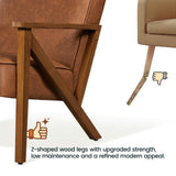 Yaheetech Accent Chair Faux Leather Armchair Lounge Chair with Wood Frame, Modern Retro Lounge Chair for Living Room/Office/Reception Area, Light Brown Yaheetech