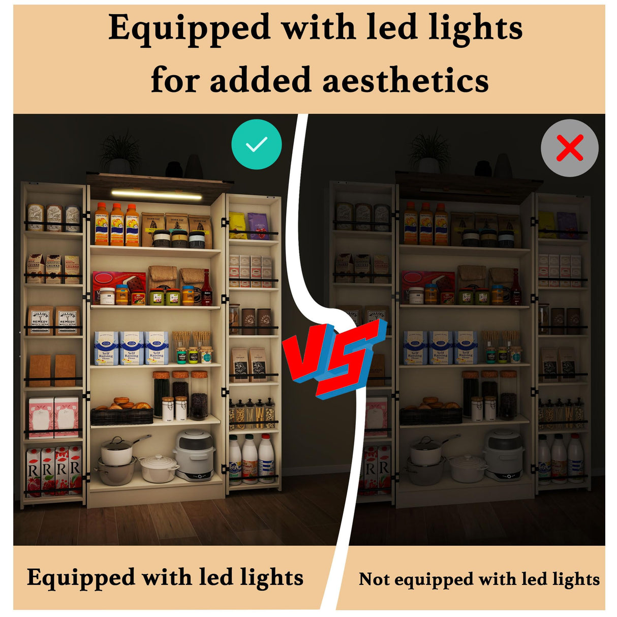 Vrmuxita Tall Kitchen Pantry Cabinet: Food Pantry Cabinets for Kitchen Storage, Off White Wood Storage Cabinet with 2 Doors, Farmhouse Cabinets with Freestanding Cupboard Vrmuxita