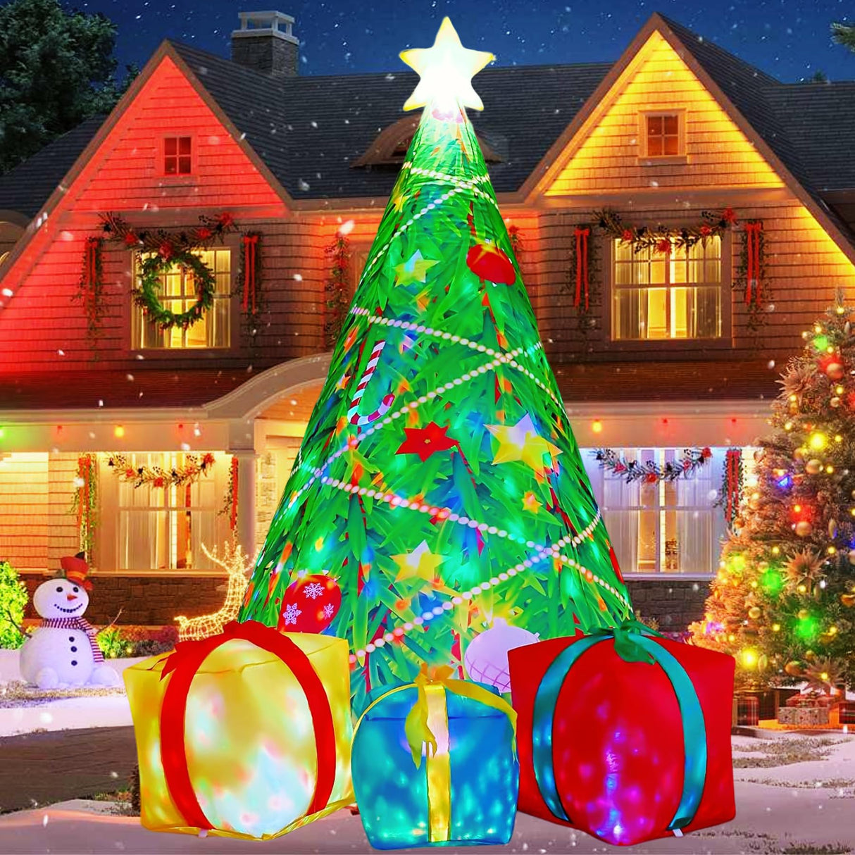 COMIN 7 FT Christmas Inflatables Tree Outdoor Decorations Blow Up Yard 3 Present Boxes with Built-in LEDs for Indoor Party Garden Lawn Decor COMIN