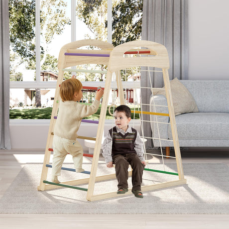 HSSZXFR Indoor Playground for Kids 3-8 Years Old, Jungle Gym Toddler Playset Wooden, Toddler Indoor Play Kids Climbing Gym with Swing, Rope Wall Climber, Pull Tab HSSZXFR