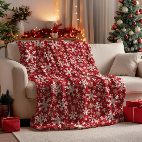 Horaldaily Christmas Flannel Blanket Throw, Red Snowflake Soft Fuzzy Plush Cozy Fleece Blankets for Couch Sofa Bed Lounging, Ideal Gifts for Kids Adults Wife Self, 50x60 Horaldaily