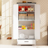 72" Tall Farmhouse Kitchen Pantry with Drawer and 4 Shelves, Large Wood Kitchen Storage Cabinets with 2 Barn Doors & Drawer, Versatile Storage for Dining Room, Bathroom, Antique White Brelley