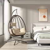 ALAULM Egg Swing Chair Outdoor Indoor Wicker Rattan Hanging Chair with Stand 350lbs Capacity w/Strong Frame & UV Resistant Cushions for Patio Balcony Bedroom (Brown) ALAULM