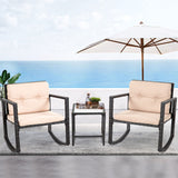FDW Wicker Patio Furniture Outdoor Bistro Set, Rocking Chair, 3 Piece, Rattan Conversation Set for Backyard Porch Poolside Lawn with Coffee Table,Black FDW