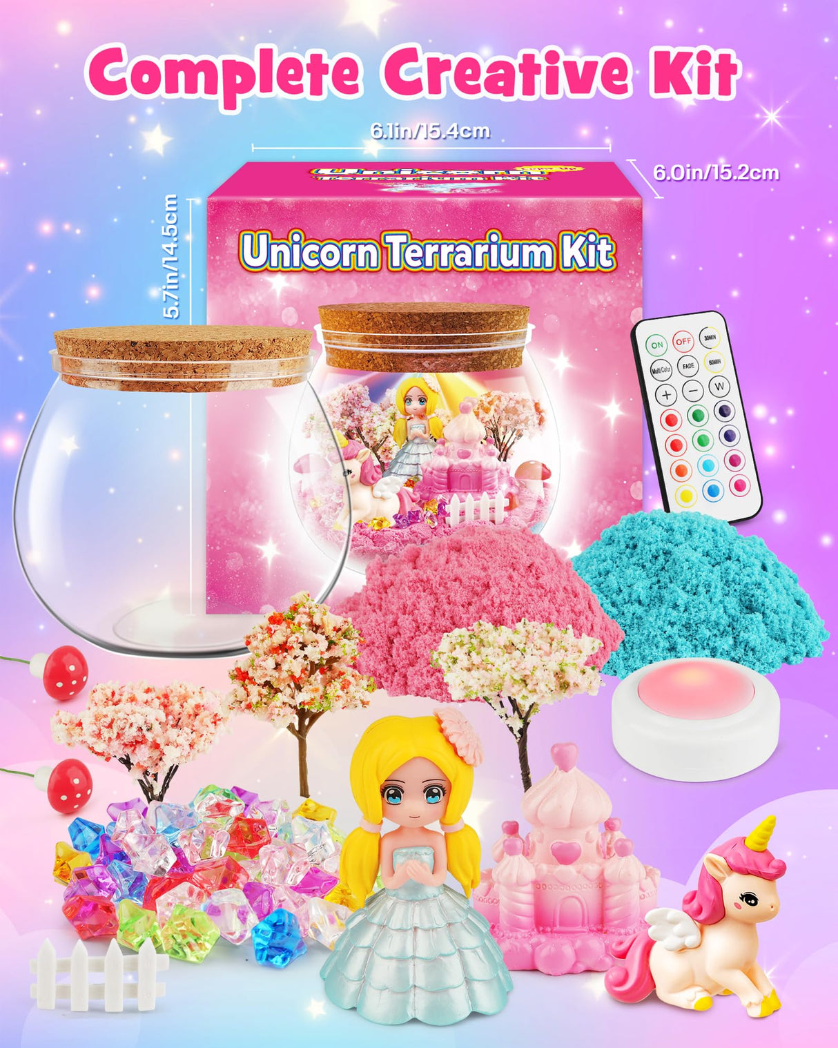 D-FantiX Unicorn Princess Toys Terrarium Kit for Kids, Led Night Light Birthday for Little Girls, DIY Arts and Crafts Science Kit for Kids Age 3 4 5 6 7 8-12 Year Old D-FantiX