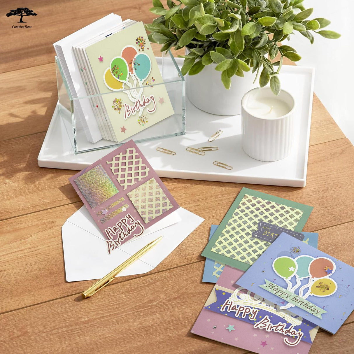 CREATIVETREES Greeting Card Making Kits DIY Blank Cards for Birthdays, 9 Envelopes, Balloon Thank You Cards, Colourful Balloon Thank You Cards with Envelopes CREATIVETREES