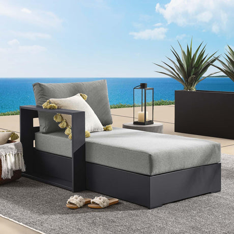 Modway Tahoe Aluminum Outdoor Chaise Lounge in Gray Charcoal with Weather-Resistant Cushions, Modular Left-Facing Patio Lounger for Pool Furniture or Sectional Sofa Set Modway