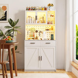 MDGC White LED Kitchen Pantry Cabinet with Charging Station, Adjustable Shelves, and Hooks for Versatile Storage MDGC