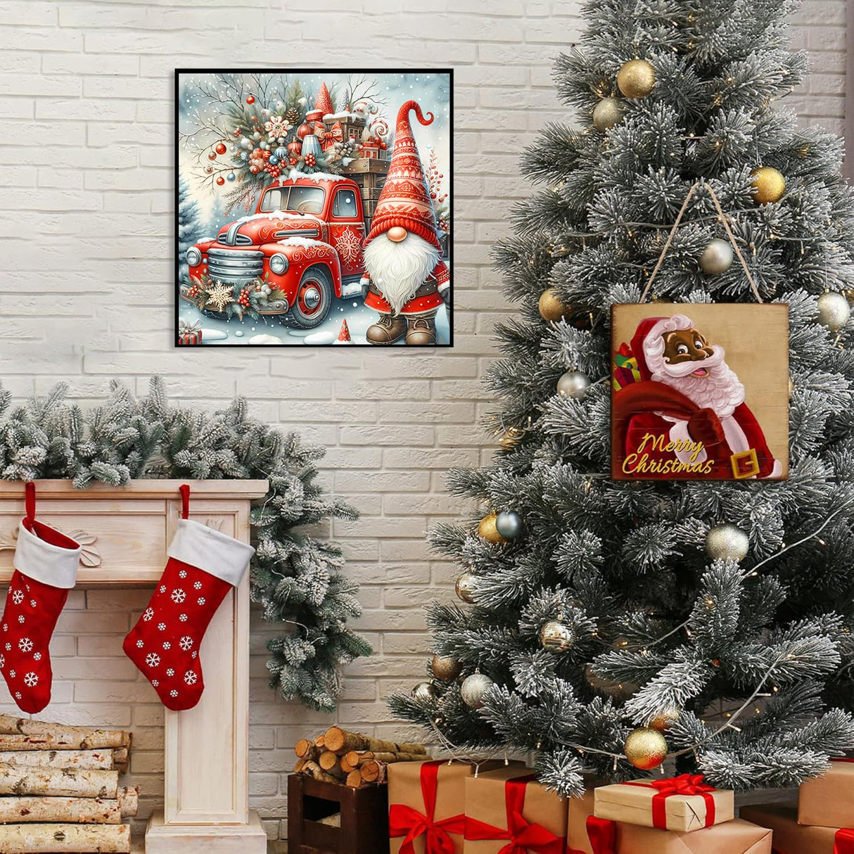 Christmas Truck Diamond Art Kits for Adults - Christmas Gnome Diamond Painting Kits for Adults, 5D Round Full Drill DIY Gem Art Paint by Diamonds 14x14 inch Axquilon