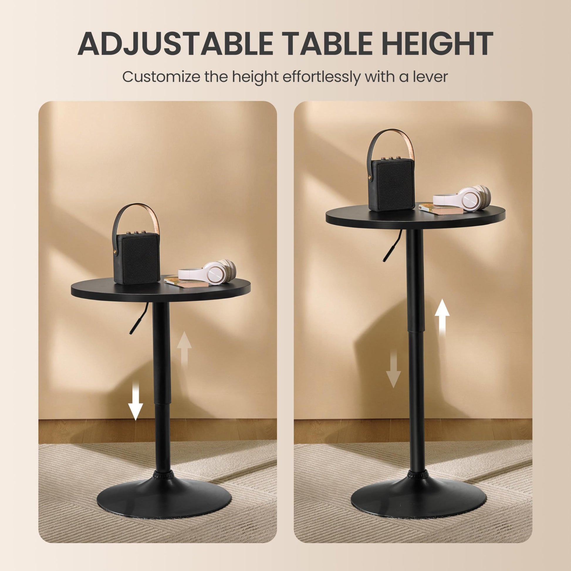 Yaheetech Adjustable Height 360° Swivel Round Bar Table in Full Black - WoodArtSupply