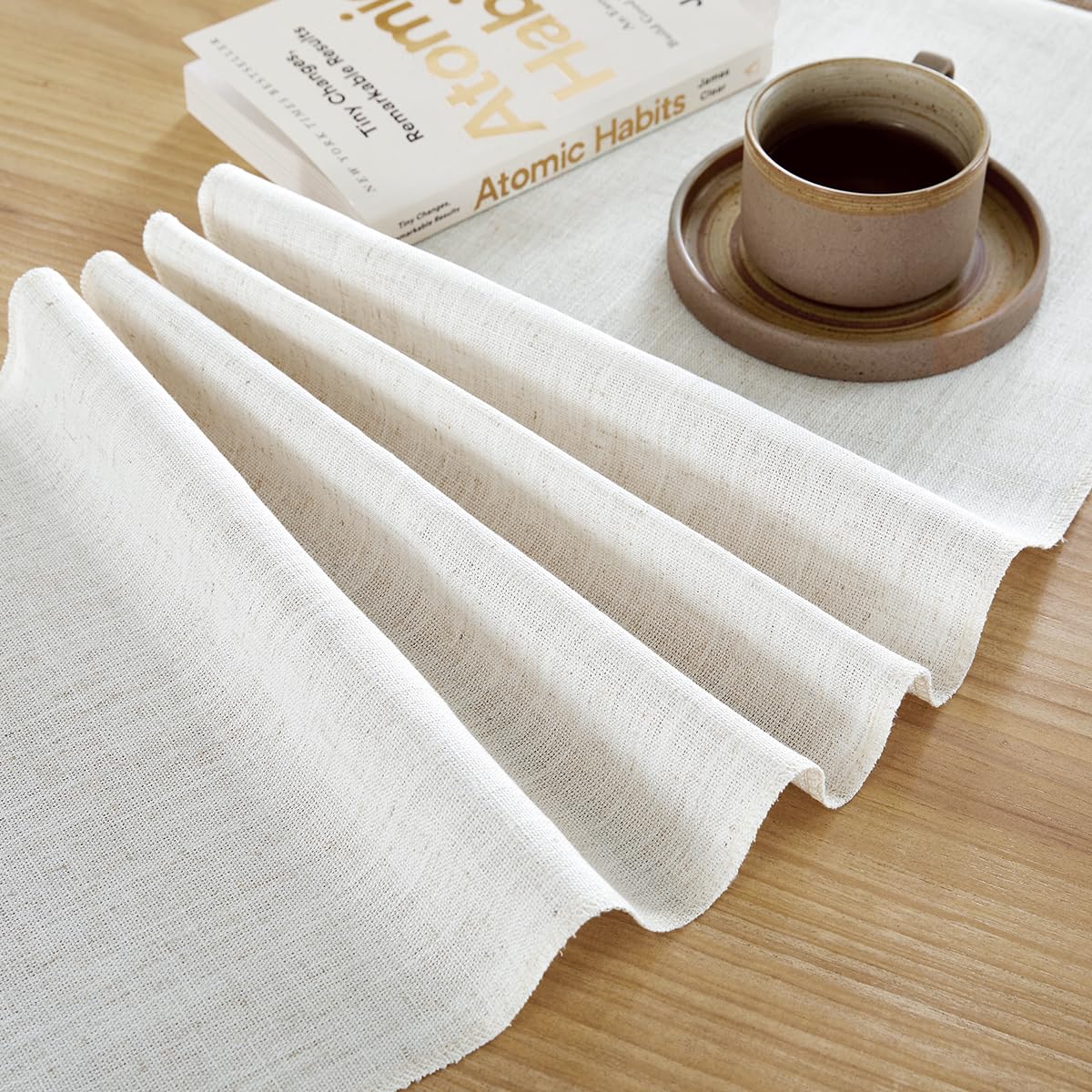 Aoztio Linen Style Rustic Table Runner, Farmhouse Cotton Linen Table Runner, Boho Table Runners 72 Inches Long with Hand Tassels for Home Tabletop Decor and Everyday Use - Off White, 72 Inch Aoztio
