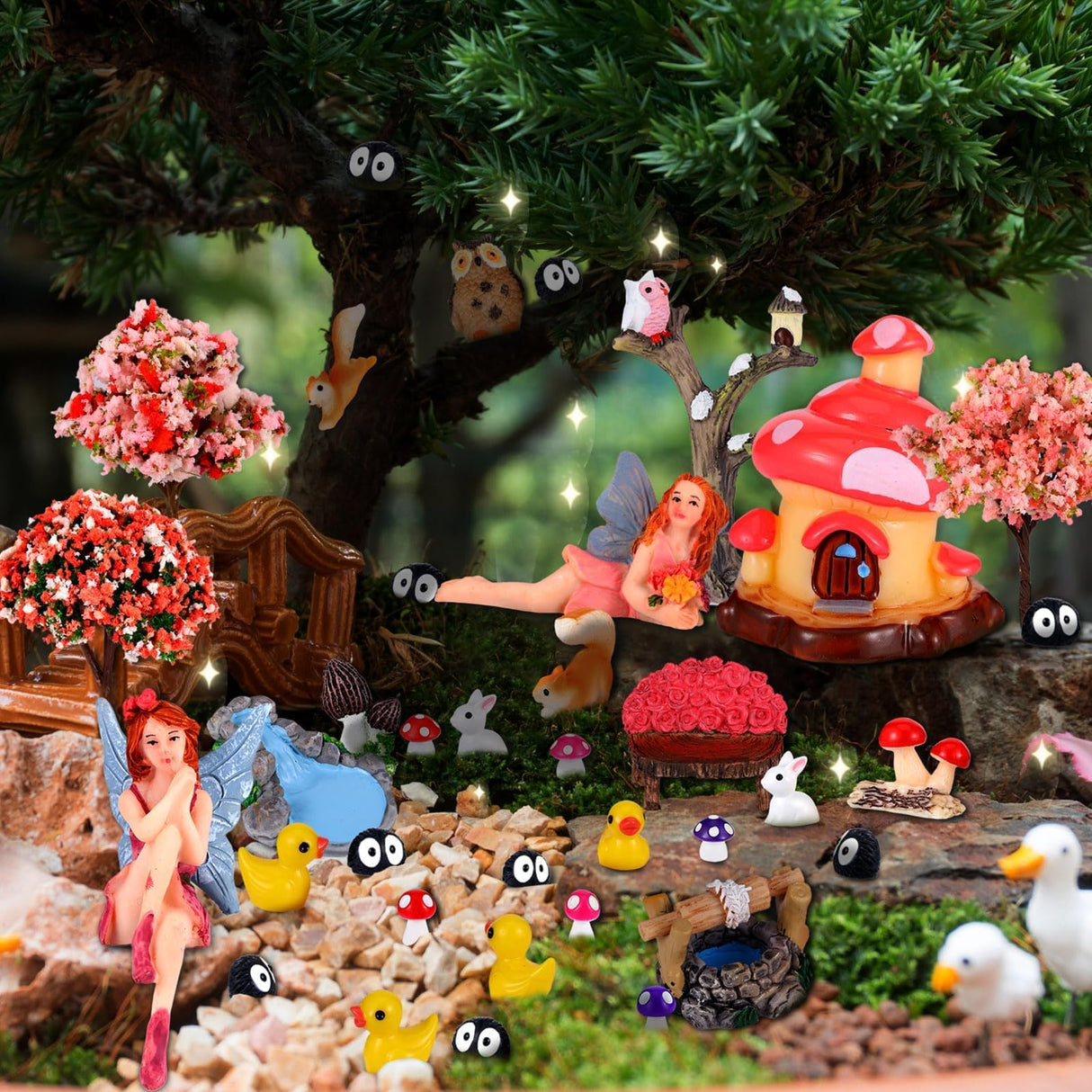 HIYZI 109 Pcs Fairy Garden Accessories Fairy Garden Kit Miniature Fairy Figurines Accessories Fairy Animals Decor Outdoor for DIY Dollhouse HIYZI