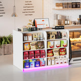 PAKASEPT Reception Desk with Counter for Retail & Checkout,Modern Front Reception Counter with LED Lights,Drawers & Open Shelves,Retail Counter with Storage for Countertop,Beauty Salon,Shop,Bar,White PAKASEPT