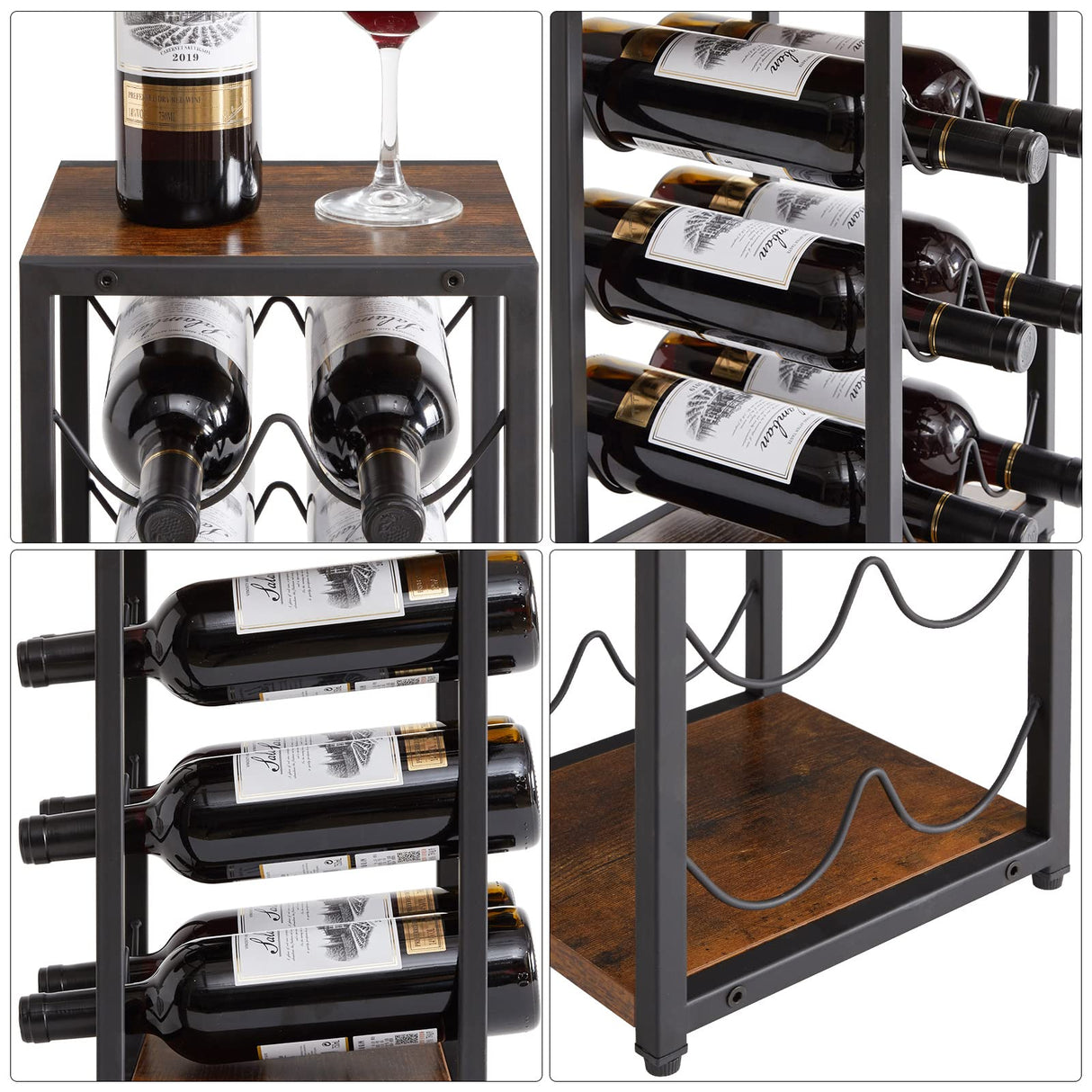 IBUYKE Rustic Wood 6 Bottles Wine Rack for Countertop,3 Tier Free Standing Wine Rack,Wine Bottle Holder Stand Organizer for Home Decor Bar,Cabinet, Pantry,Countertop TMJ901H IBUYKE