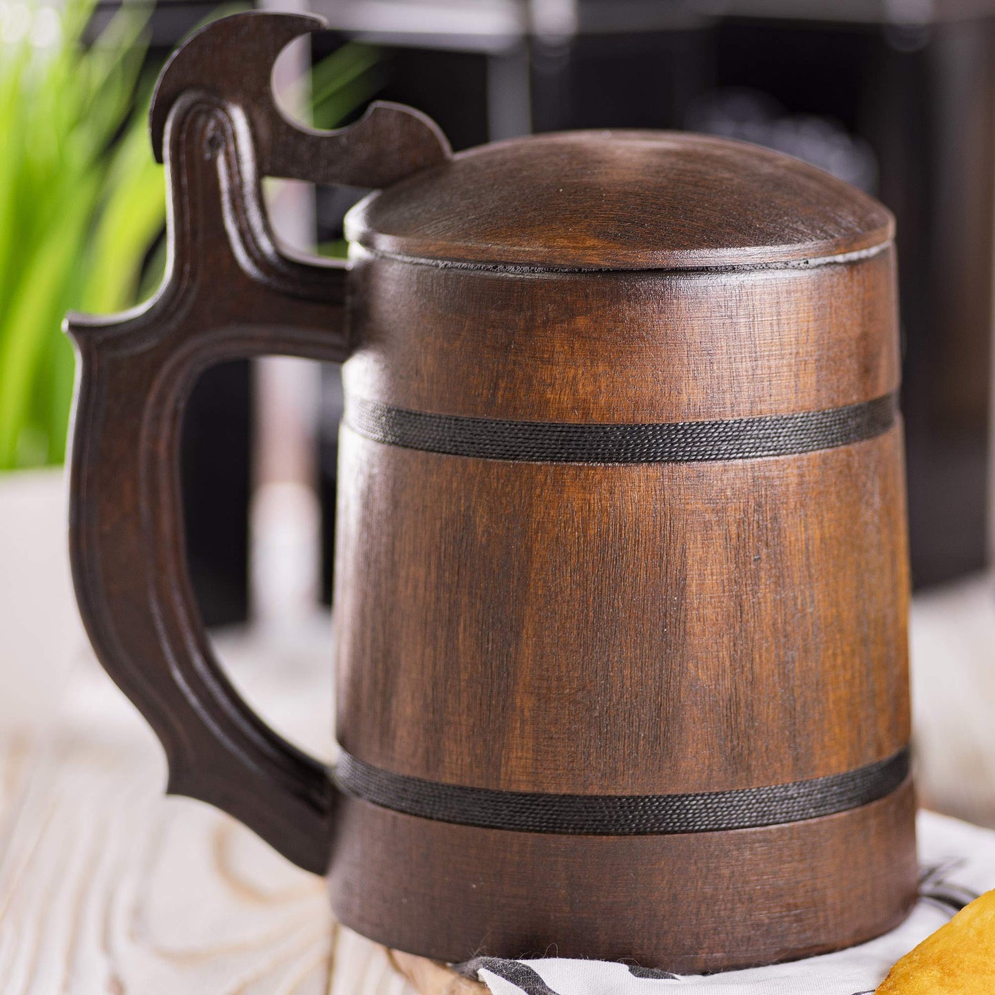 Wooden Beer Mug with Lid, 22 oz, Hunter Beer Stein, Pirate, Medieval, Fantasy, Plain Beer Tankard, DnD Gamer Gift, Geek Gift - WoodArtSupply