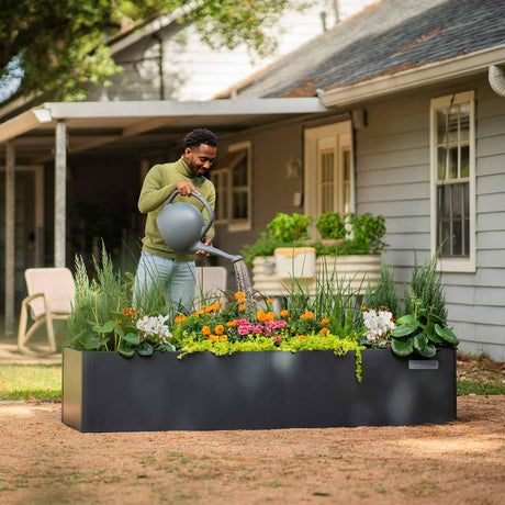 Vego garden Raised Garden Bed, 17" Tall 27" x 53" Heavy Long and Large Metal Planter Box for Trees Plants Flowers Double-Walled Modern Steel Planters for Commercial Residential, Patio, Midnight Blue Vego garden