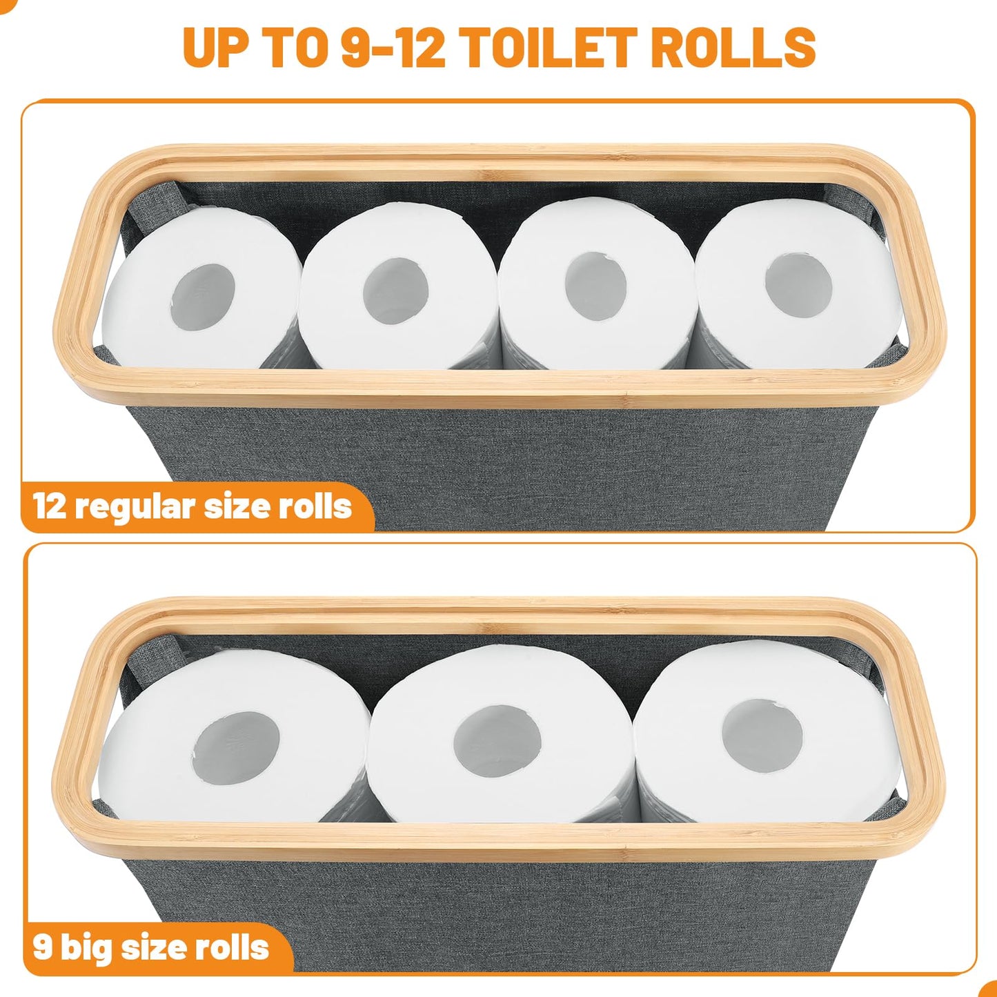 30L Toilet Paper Storage Basket with Lid, Bathroom Toilet Paper Storage Holder for up to 9-12 Rolls, Bamboo Toilet Tissue Storage Bin with Footbase