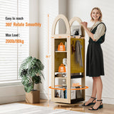 PulSpeed 360° Rotating Bookshelf 59" Tall - 4-Tier Solid Beech Wood & Iron Shelf DIY Pegboard, Anti-Tip Design Heavy Duty Storage for Small Space/Office/Living Room/Nursery/Apartment/Kid's Room PulSpeed