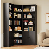 IRONCK Corner Bookshelf and Bookcase with 2 Storage Cabinets and 7 Tier Shelves, 71" Height Storage Shelves Corner Combination, Black IRONCK