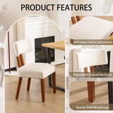 MOJAY Mid Century Modern Dining Chairs Set of 2, Upholstered Linen Fabric Farmhouse Side Chairs with Curved Backrest for Kitchen, Dining Room, Restaurant, or Patio, Off-White MOJAY