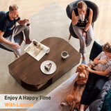 Lamtor Leaf-Shaped Fluted 39.4" Coffee Table with Storage, Mid Century Wooden Center Table, Modern Central Table with Sliding Door & Large Hidden Compartment, for Living Room Home Office, Walnut Lamtor