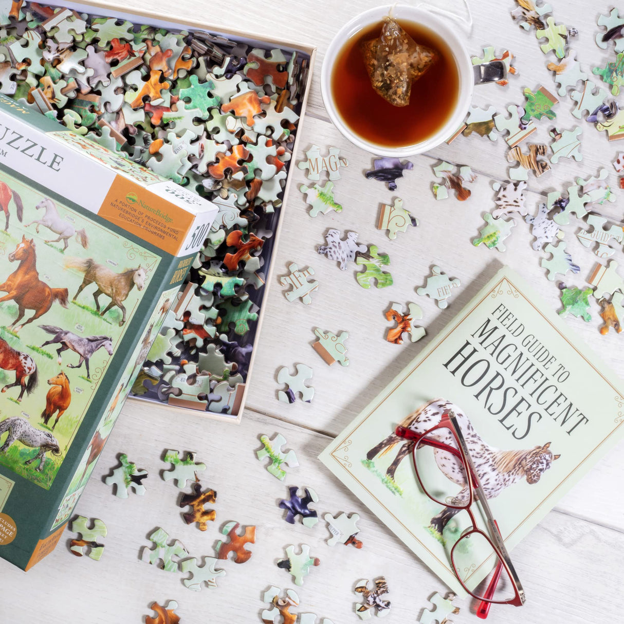 Horses Jigsaw Puzzle, 500 Pieces - Magnificent Horses, 20" x 14" - with 32 Page Pocket Field Guide - Great Gift for Horse Lovers Insight Editions