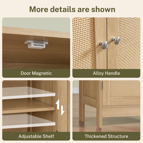Iwell Storage Cabinet, Rattan Cabinet with Adjustable Shelf, for Living Room, Entryway, Kitchen, Home Office, Nature Iwell