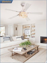 Farmhouse Ceiling Fans with Light, 48 Inch Bedroom Ceiling Fan with Lights, 6-Speed Adjustable, Quiet and Reversible DC Motor, 5 Dual Finish Blades, Rustic Caged Ceiling Fan，White and Gold Color Fanbulous