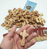 Zuluf 100 Small Olive Wood Comfort Crosses from Bethlehem Israel | Pocket Holding Crosses | Comes With 100 Holy Land Certificates 6cm / 2.5 Inch Each Cross - CRS301 Zuluf