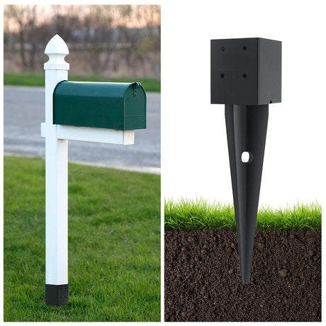 6 Pcs 4x4 Fence Post Anchor Ground Spike（Inner Size 3.6"x3.6" 16" Black Powder Coated–Mailbox Post Anchors, for Deck,Fence,Railing,Mailbox.. XIHUWZ