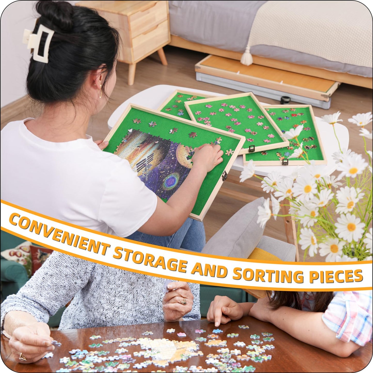 Puzzle Table with Drawers 1500 Piece Jigsaw Puzzle Table with Legs & Wheels Folding & Tilting Puzzle Tables for Adults Adjustable Puzzle Board Table Birthday Gifts for Mom Wife - WoodArtSupply