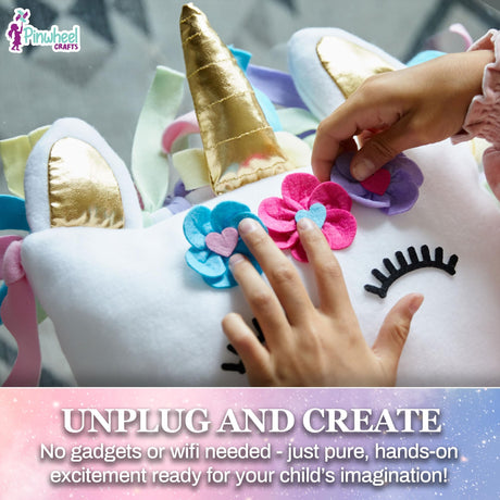 Pinwheel Crafts Unicorn Pillow Kit - DIY Arts and Crafts for Kids Ages 6 7 8-12+ Years, No Sewing Kit for Kids, Unicorn White Pillow Craft Kits for Birthday, Christmas Gifts for Girls Pinwheel Crafts