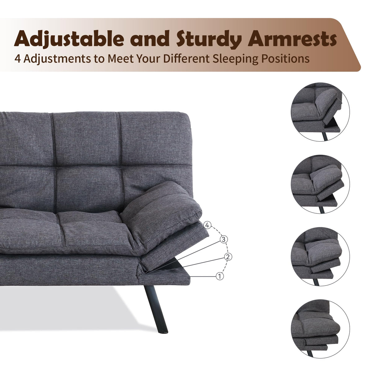 AMICLIBER Futon Sofa Bed, Grey Linen Memory Foam Futon Sleeper Sofa Loveseat Convertible Couch Bed for Small Compact Living Spaces,Apartment AMICLIBER