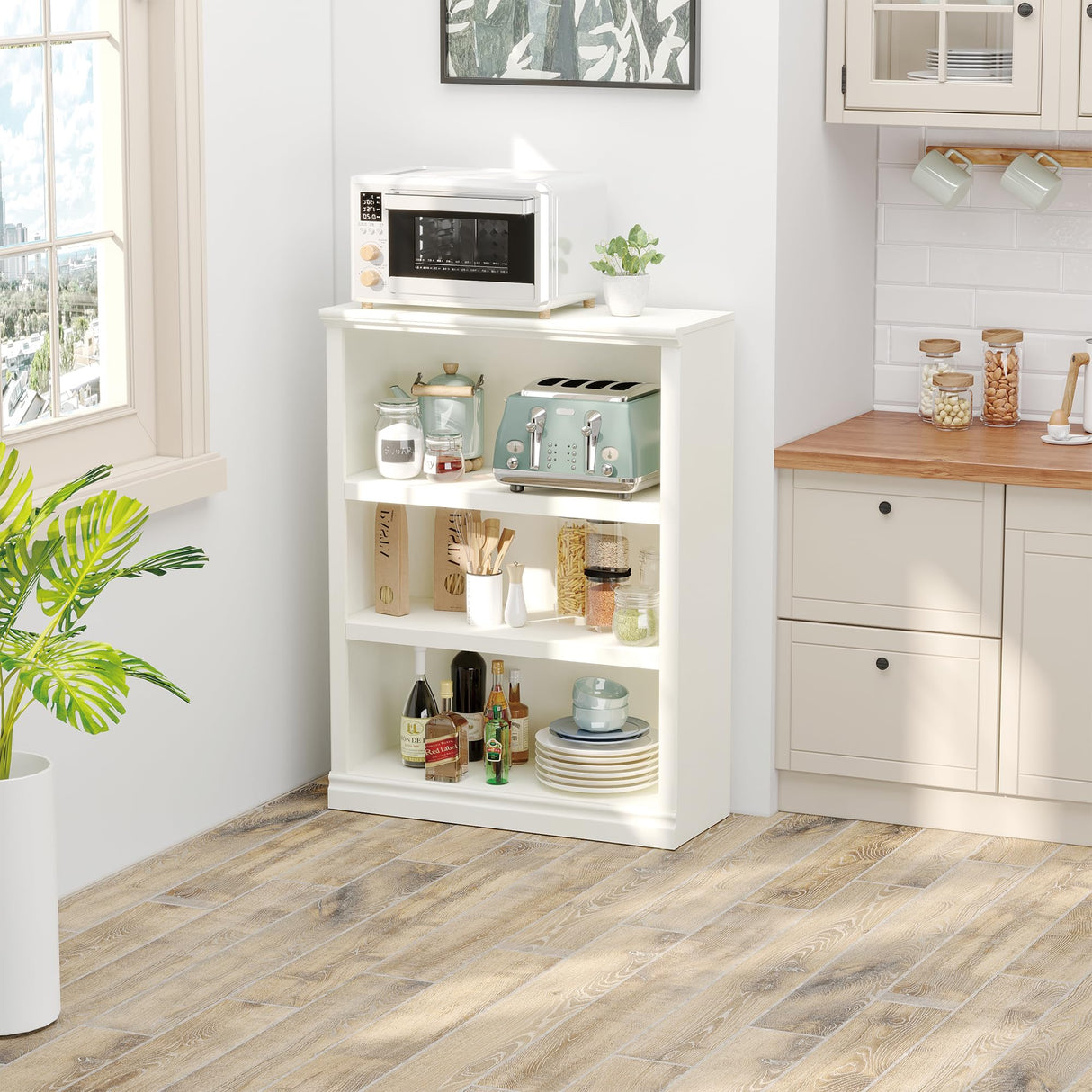 Bevfint Bookcase, Open Storage Book Cases/Shelves, Floor Standing Indoor Furniture 3 Shelf Book case for Farmhouse Library Office Bedroom Kids, White - 3 Tier Bevfint